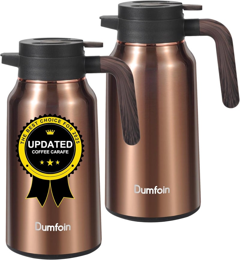 Dumfoin Carafes for Hot Liquids 70 oz - 12 Hour Stainless Steel Thermal Coffee Carafe-Insulated Coffee Carafes For Keeping Hot/Cold Coffee, Tea, Water, Drink Dispenser for Parties(2 gold) - Image 1